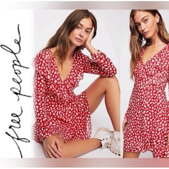 Free People Woman's Sz S Red & White Frenchie Wrap Dress - Picture 1 of 10